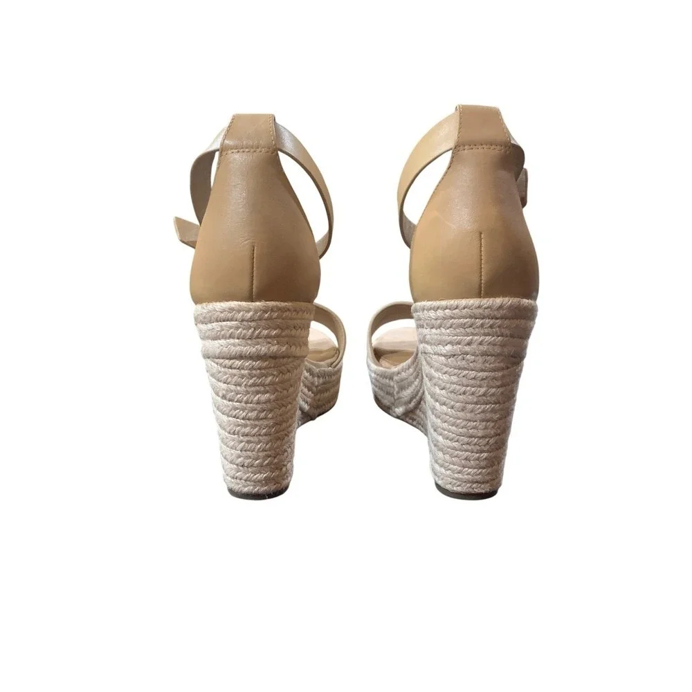 Copper Key Espadrille Wedge Sandals Women’s 10 Nude Leather Ankle Strap Platform